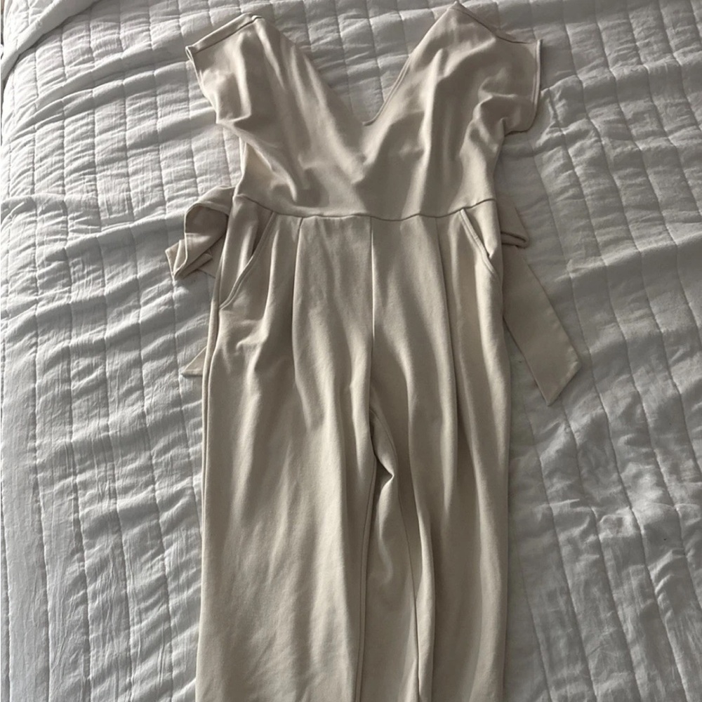 Express Cream V-Neck Jumpsuit